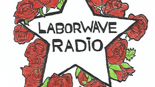 "Labowave Radio" on a white star surrounded by red roses